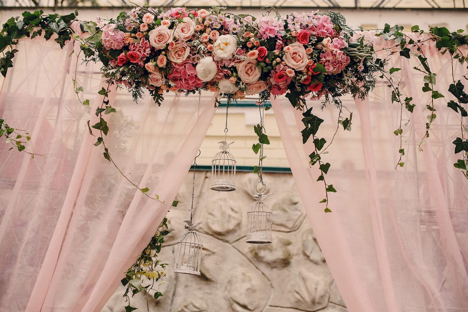 Pastel Hanging Floral Birdcages for Mehndi