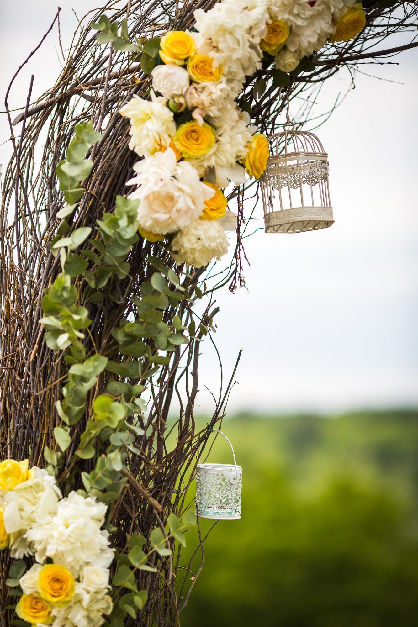 White Vintage Bird Cages on Altar