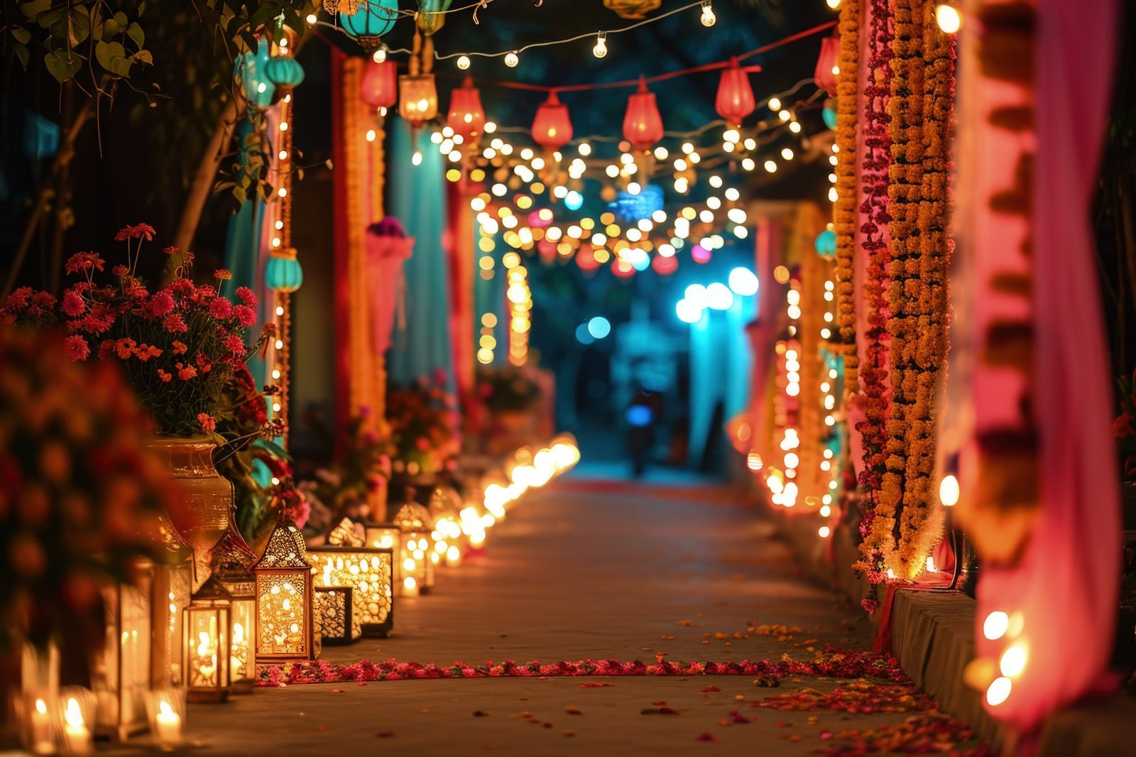 Traditional Candlelight and Festive Flowers