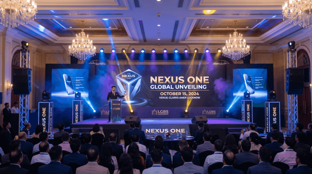Corporate event stage and LED screen setup